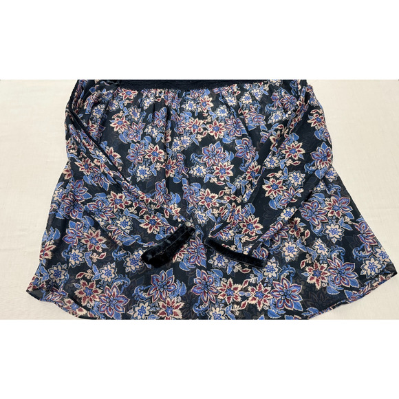 Sundance Blue Blouse Sz XS Fairy Top Sheer Floral Velvet Lace Trim Whimsigoth - Picture 7 of 8